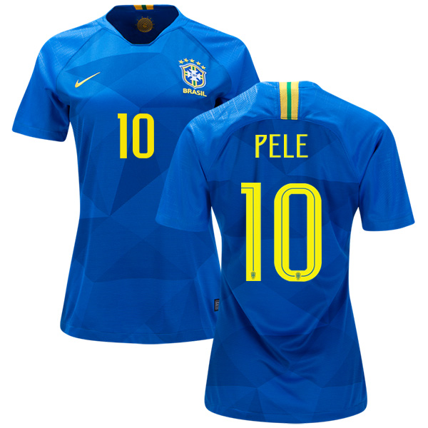 Women's Brazil #10 Pele Away Soccer Country Jersey - Click Image to Close